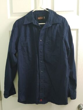 Jesse James Workwear Shirt Navy Blue Cotton Long Sleeve Button Down Men's Size M